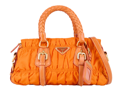 Mini Gaufre Tote, &pound;220, Handbags, Orange, Leather/Nylon, Front view